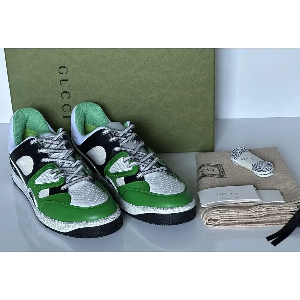 Gucci Men's Low-top White/Green Leather Sneakers 11.5 US (Gucci 11G) 697882 NIB
